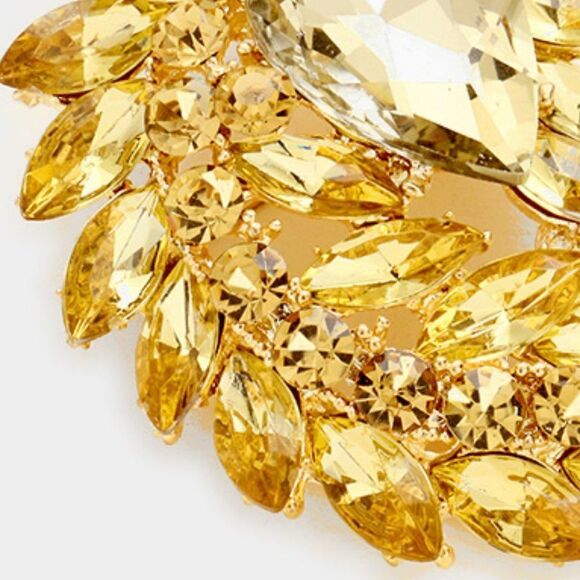 Topaz Colored Glass Crystal Marquise Cluster Brooch Pin - Picture 3 of 6